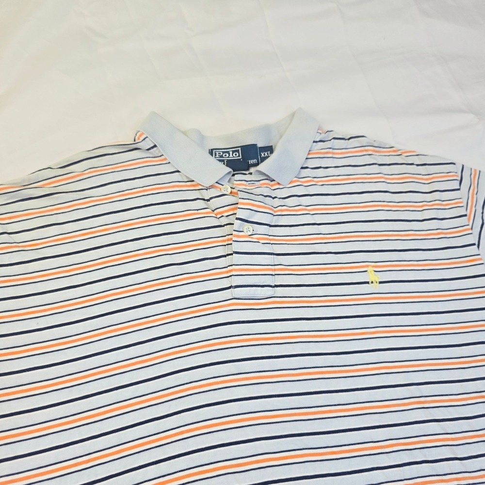Polo Ralph Lauren Mens XXL Polo Shirt Blue Orange Striped Short Sleeve R89